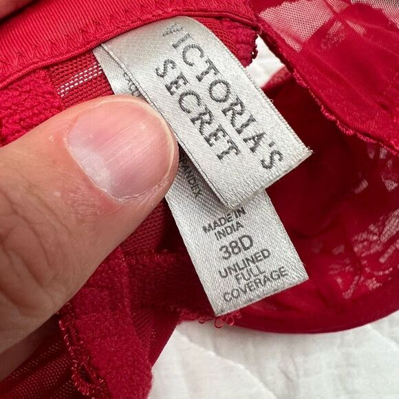 Victoria's Secret Red Lace Unlined Full Coverage Bra 38D - Picture 4 of 7